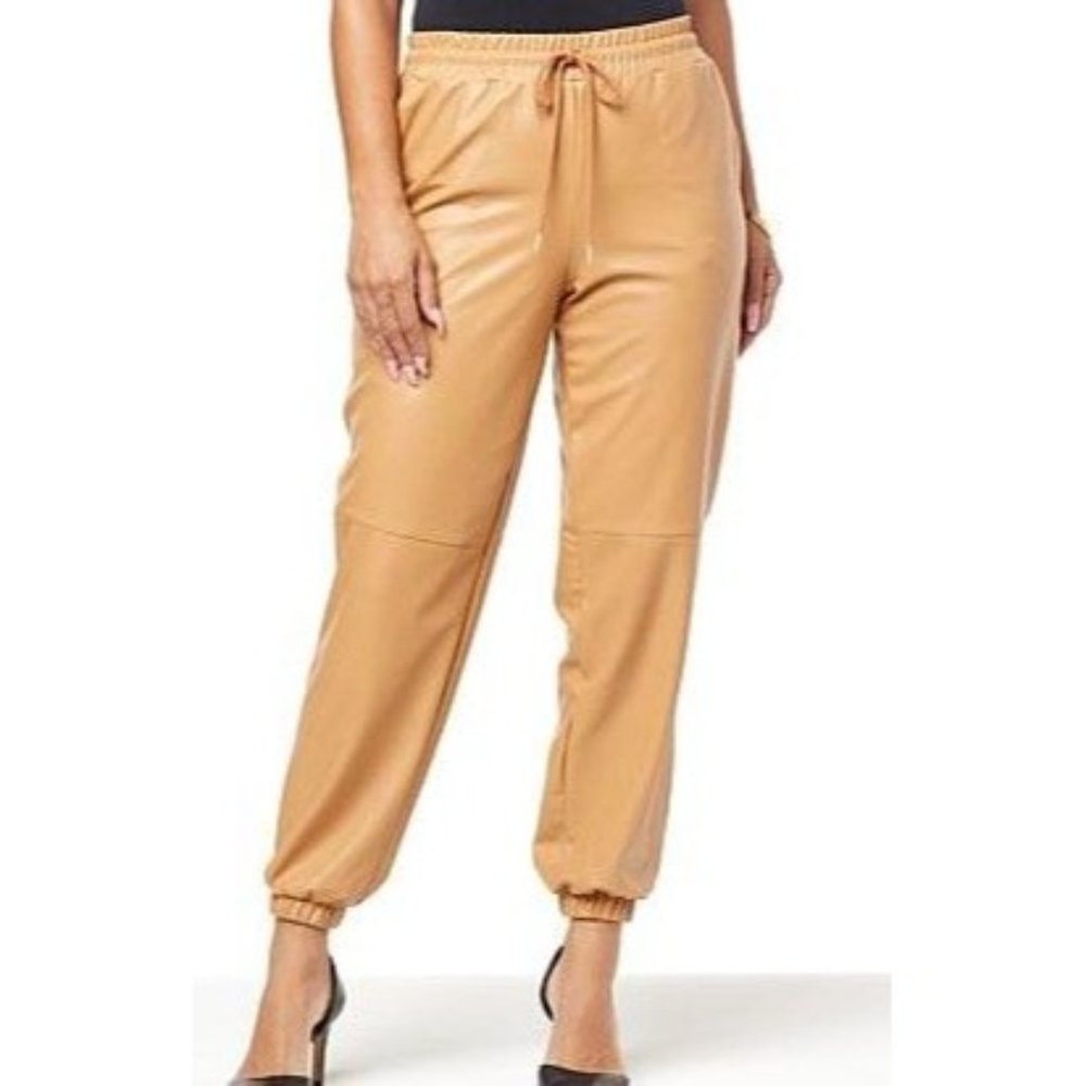 G by Giuliana Black Label Faux Leather Pull-On Jogger 798-452 Sandalwood M